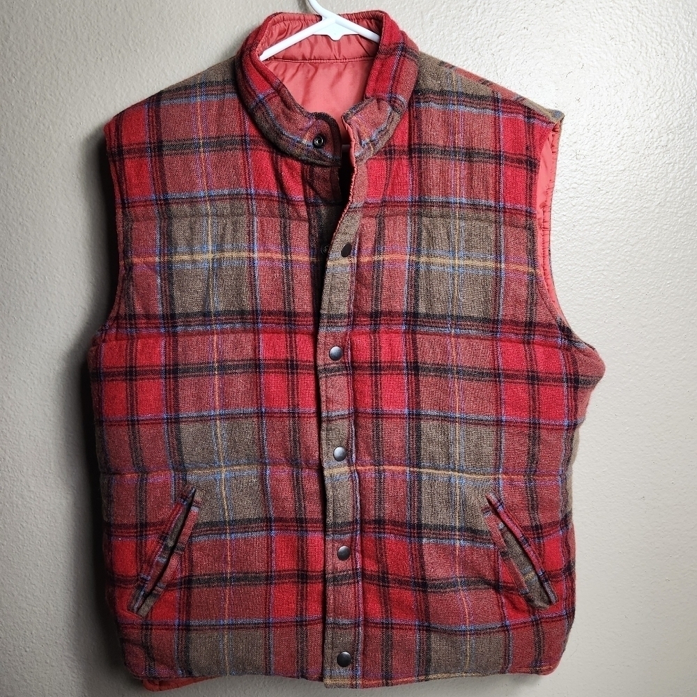 Enro Mens Vintage Reversible Wool/Nylon Blend Plaid Puffer Vest-Size M